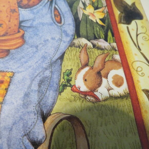 Mary Engelbreit "Just Living" Warm Gray Wood Frame w Glass Garden Theme - Picture 3 of 11